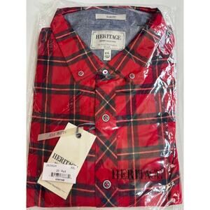Report Collection Plaid Flannel Slim Fit Sport Shirt Color RED Size 2XL